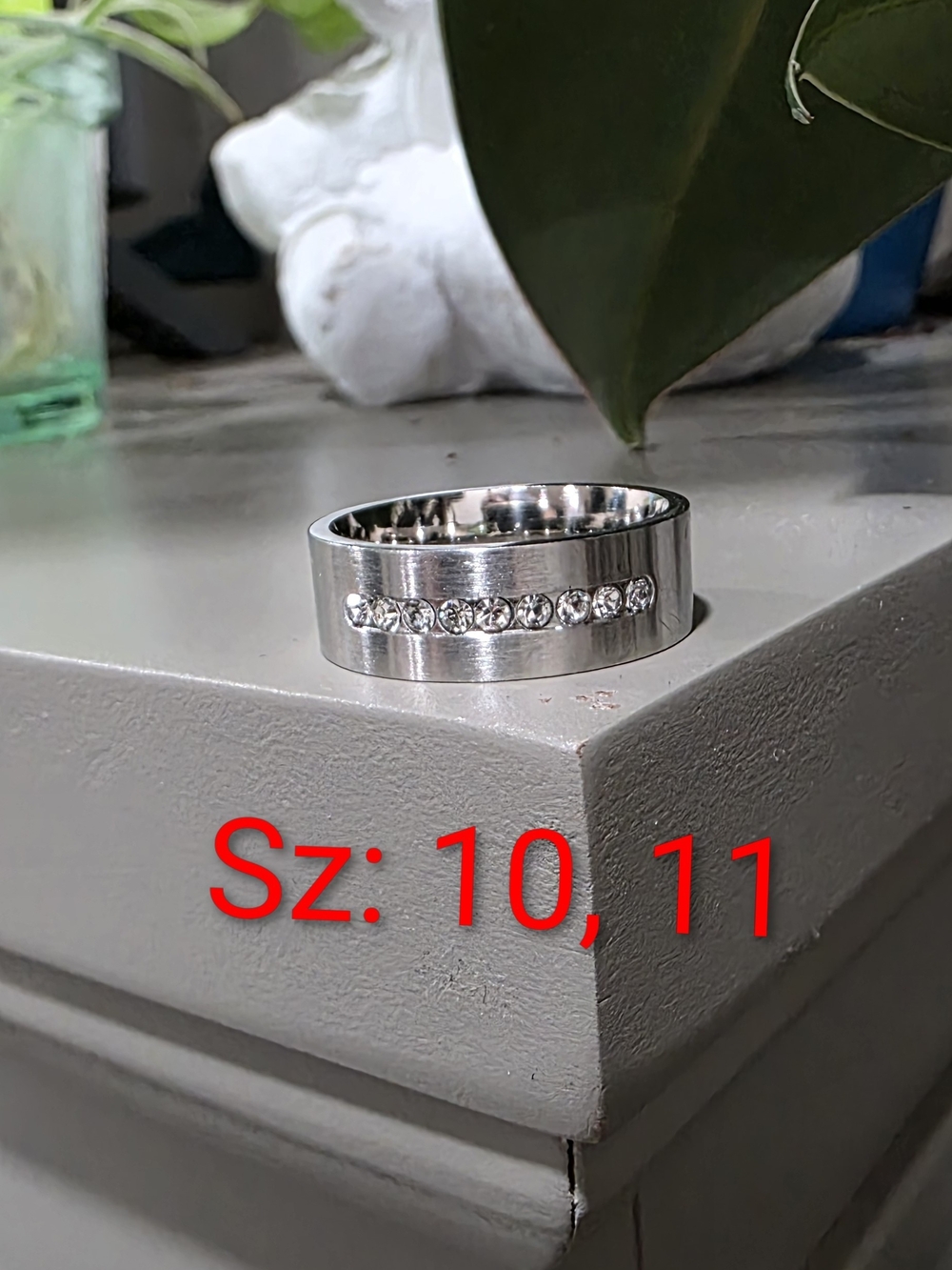 Stainless Steel Crystal Band Ring - Silver